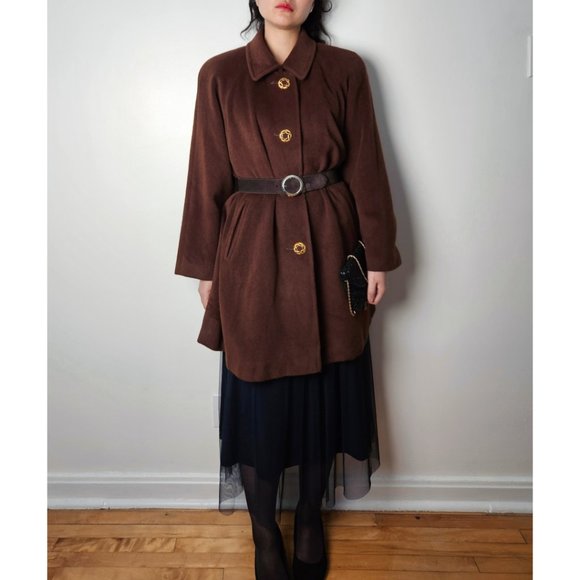 90s vintage angora wool swing coat women brown oversized winter long coat, retro - Picture 8 of 10